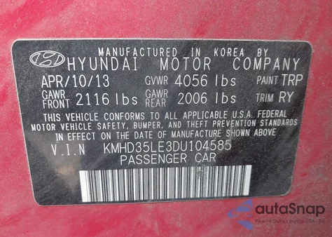 2013 Hyundai Elantra Gt z USA, uszkodzony, nr VIN KMHD35LE3DU104585